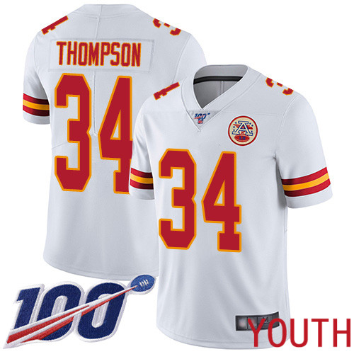 Youth Kansas City Chiefs #34 Thompson Darwin White Vapor Untouchable Limited Player 100th Season Football Nike NFL Jersey->youth nfl jersey->Youth Jersey